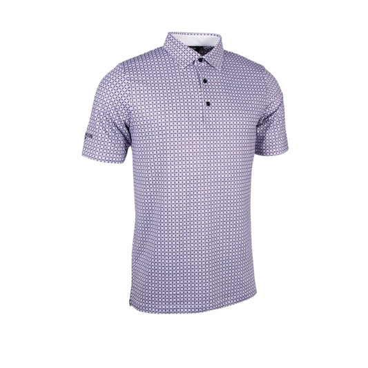g.IRVINE Mens All Over Micro G Print Performance Golf Shirt White/Navy/Hot Pink