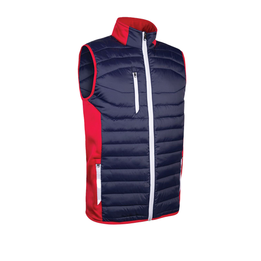 Mens Full Zip Padded Stretch Panel Performance Golf Gilet - Navy/Red/White