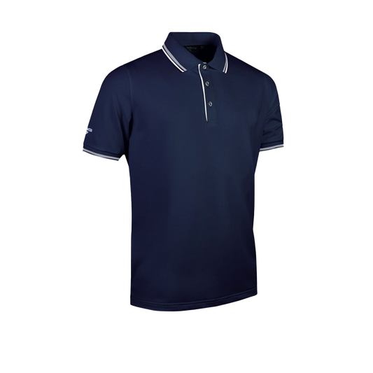 Ethan Men's Tipped Performance Pique Golf Polo Shirt - Navy/White