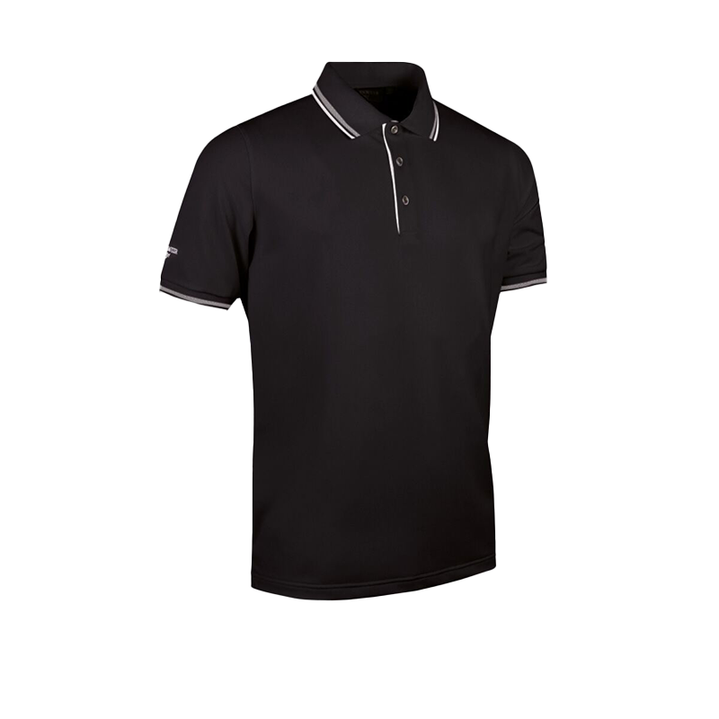 Ethan Men's Tipped Performance Pique Golf Polo Shirt - Black/White