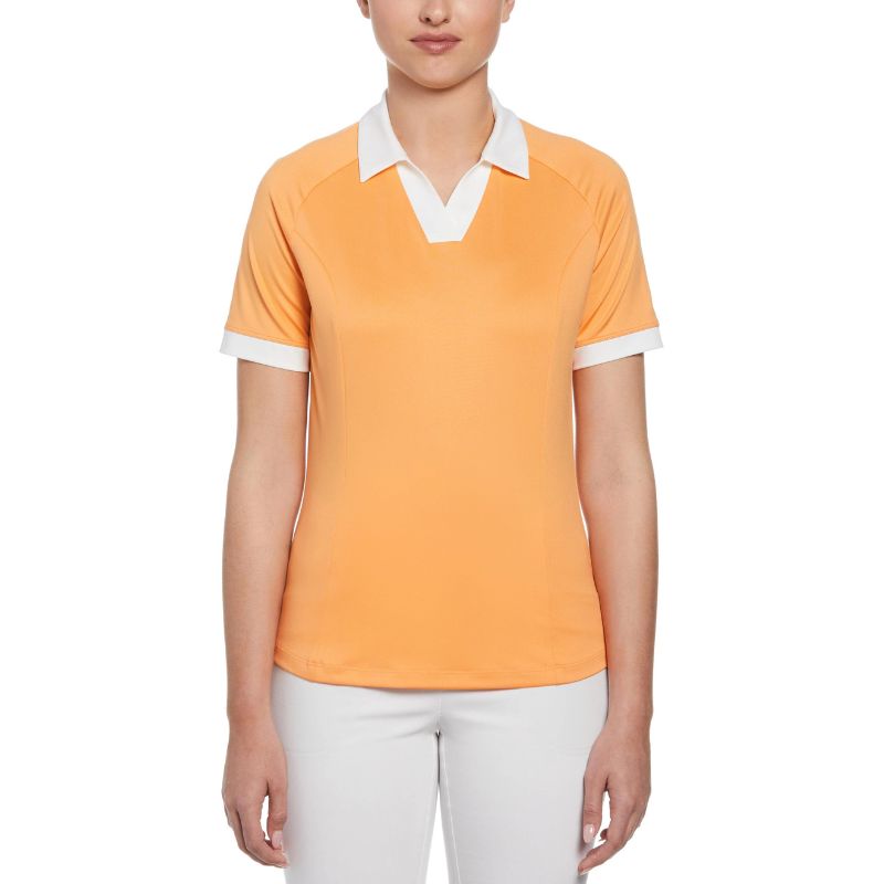 Womens Color Block V-Placket Golf Polo