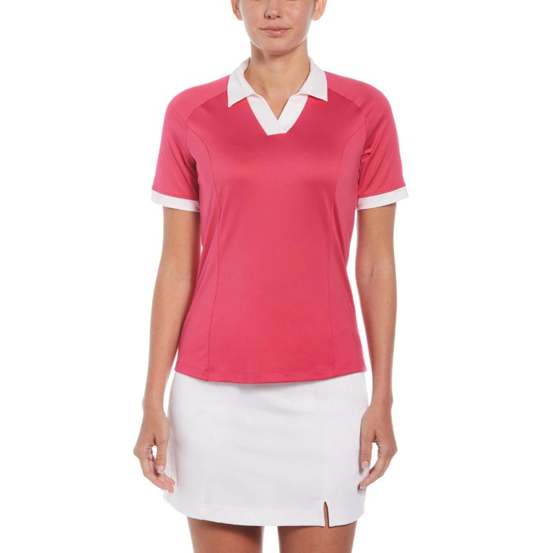 Womens Color Block V-Placket Golf Polo