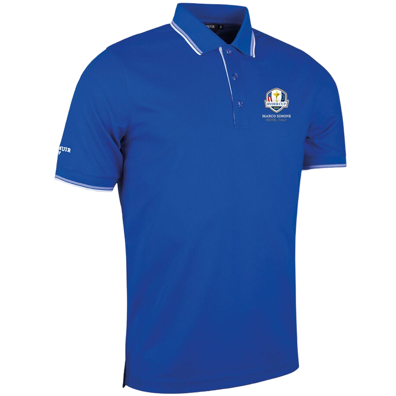 Ryder Cup Ethan-Mens Tipped Performance Pique Golf Polo Shirt - Ascot Blue/White
