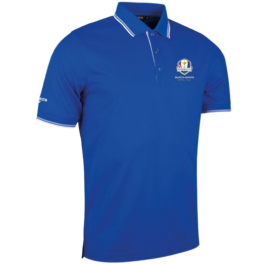 Ryder Cup Ethan-Mens Tipped Performance Pique Golf Polo Shirt - Ascot Blue/White