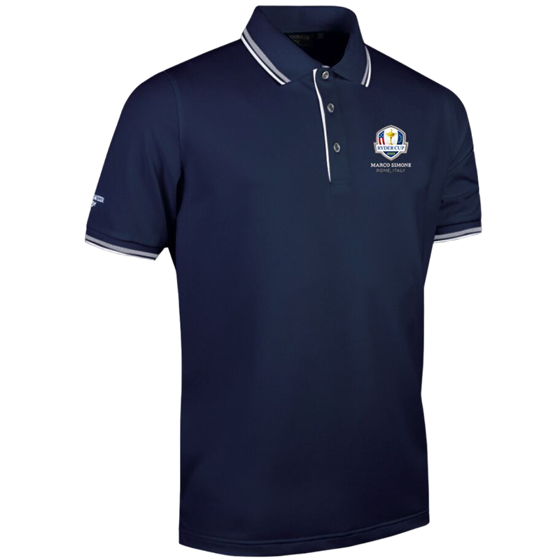Ryder Cup Ethan-Mens Tipped Performance Pique Golf Polo Shirt - Navy/White