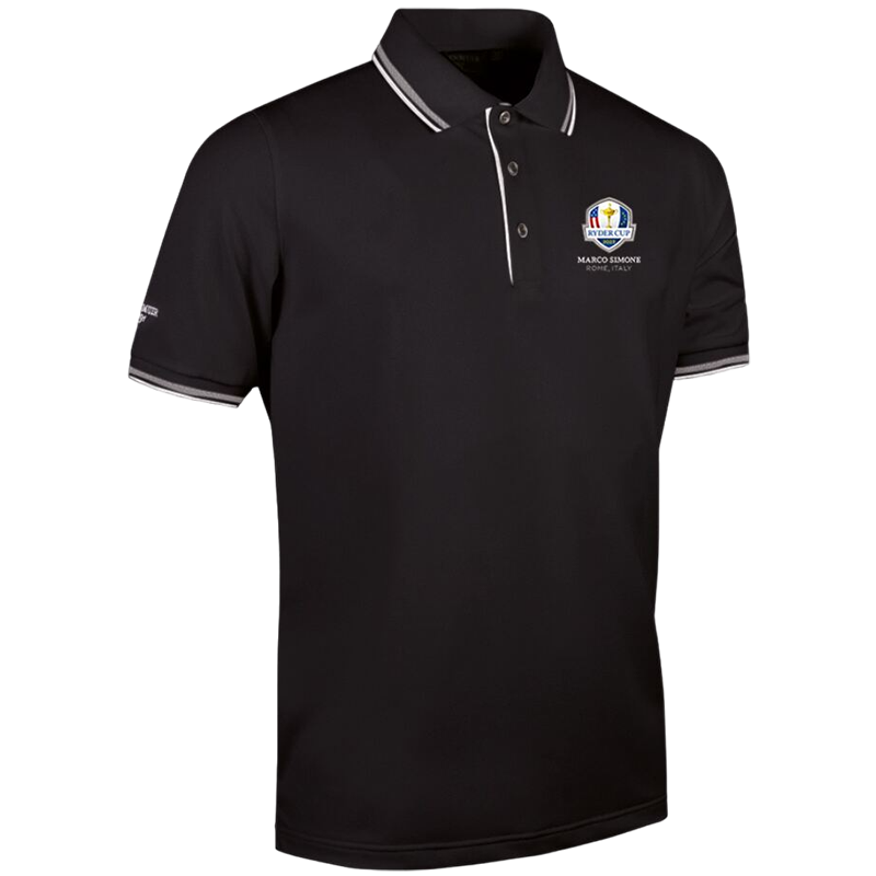 Ryder Cup Ethan-Mens Tipped Performance Pique Golf Polo Shirt - Black/White