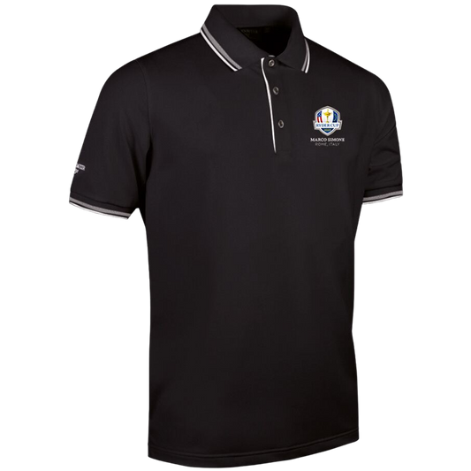 Ryder Cup Ethan-Mens Tipped Performance Pique Golf Polo Shirt - Black/White
