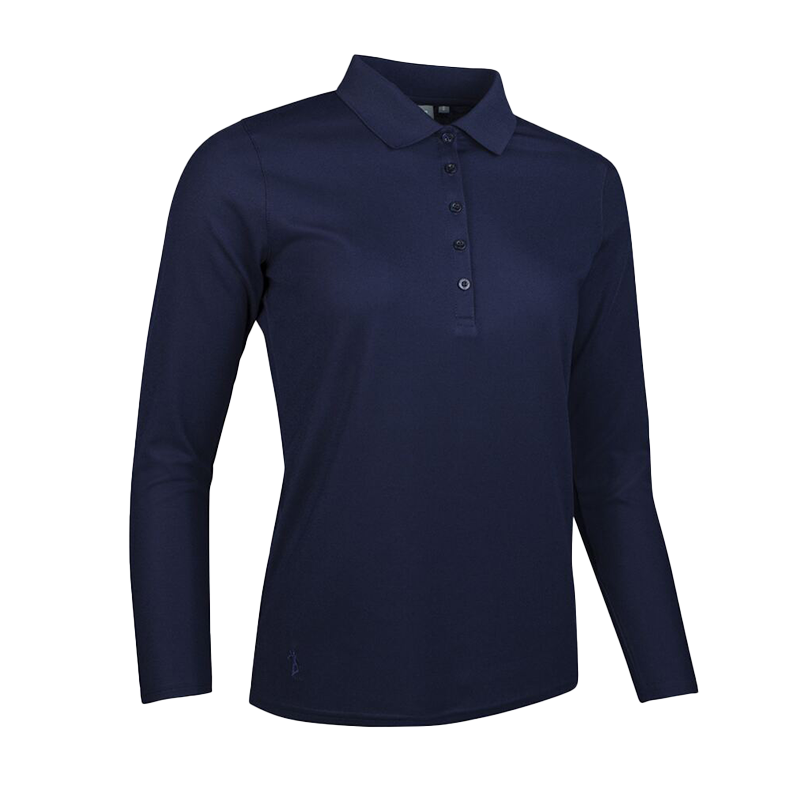 Long Sleeve Performance Pique Golf Polo Shirt - Navy