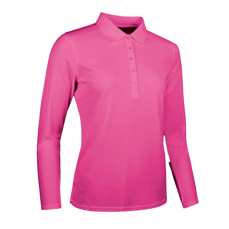 Ladies Long Sleeve Performance Pique Golf Polo Shirt - Hot Pink
