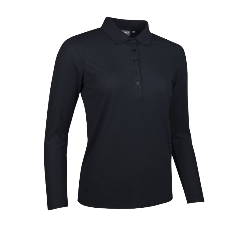 Ladies Long Sleeve Performance Pique Golf Polo Shirt - Black